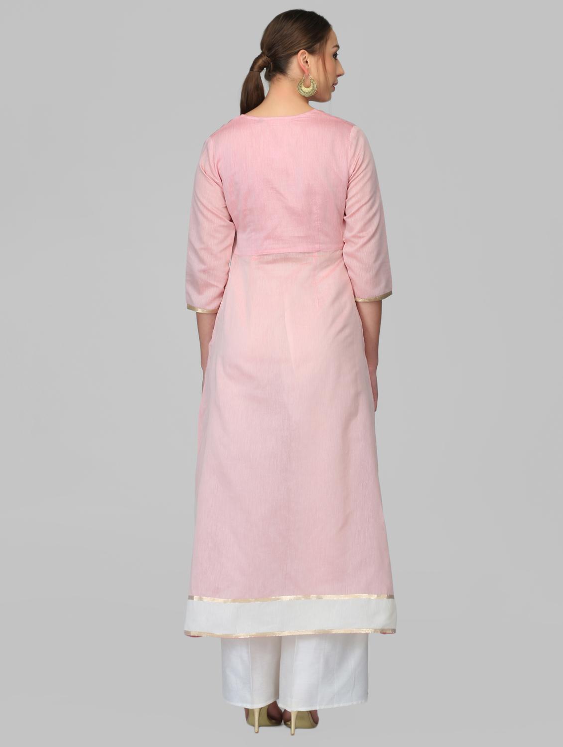 chanderi high slit kurta - 15950337 - Zoom Image - 3
