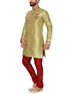 pista green silk blend sherwani set - 15950366 - Standard Image - 2