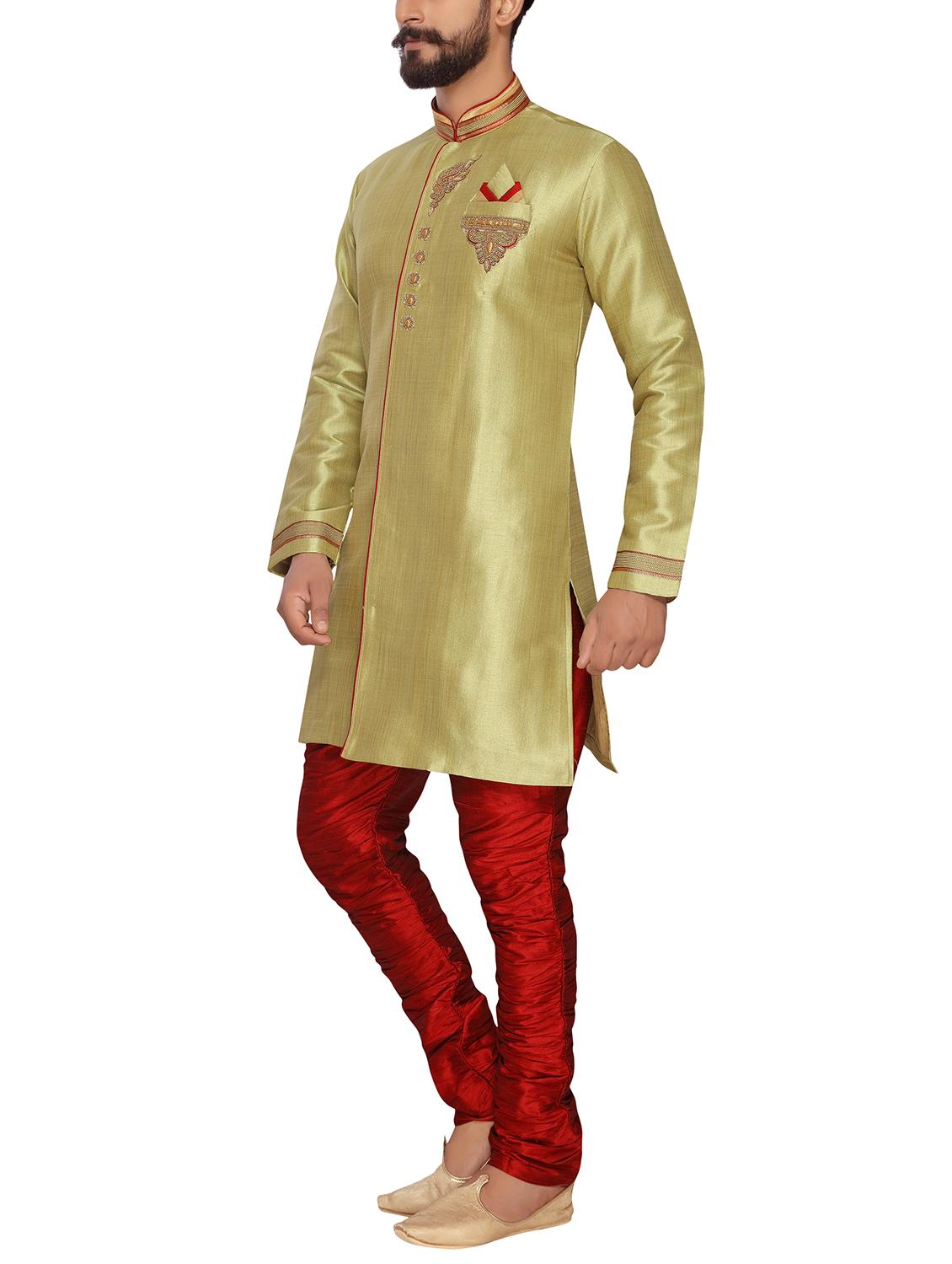 pista green silk blend sherwani set - 15950366 - Zoom Image - 2