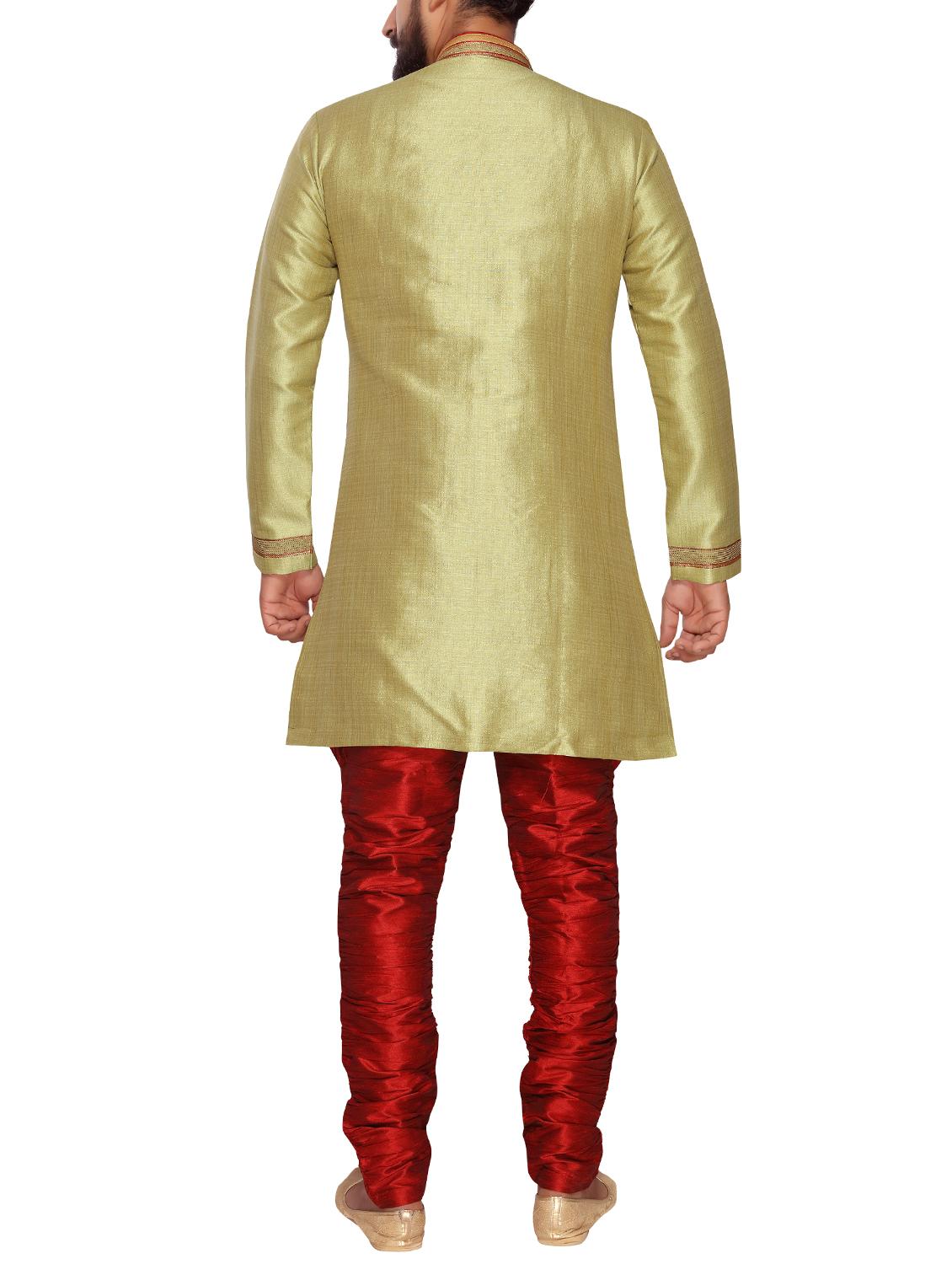 pista green silk blend sherwani set - 15950366 - Zoom Image - 3