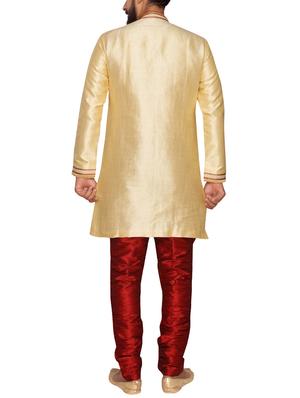 beige silk blend sherwani set - 15950367 - Standard Image - 3