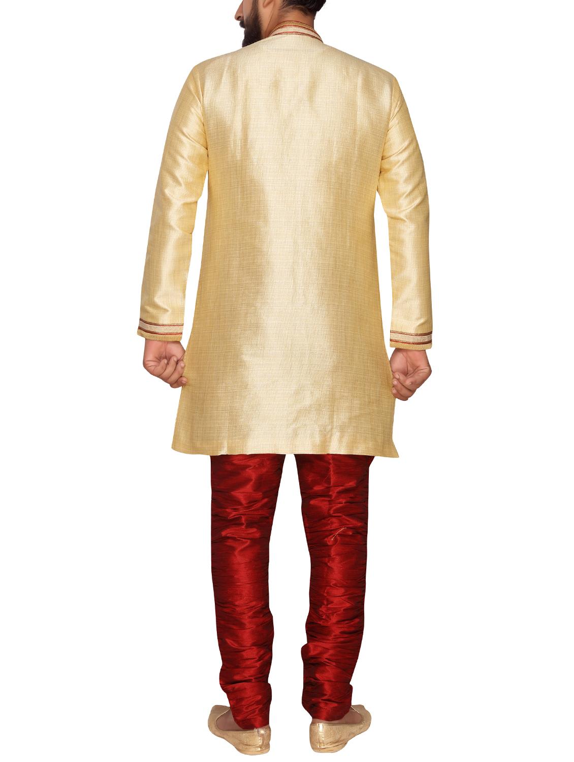 beige silk blend sherwani set - 15950367 - Zoom Image - 3
