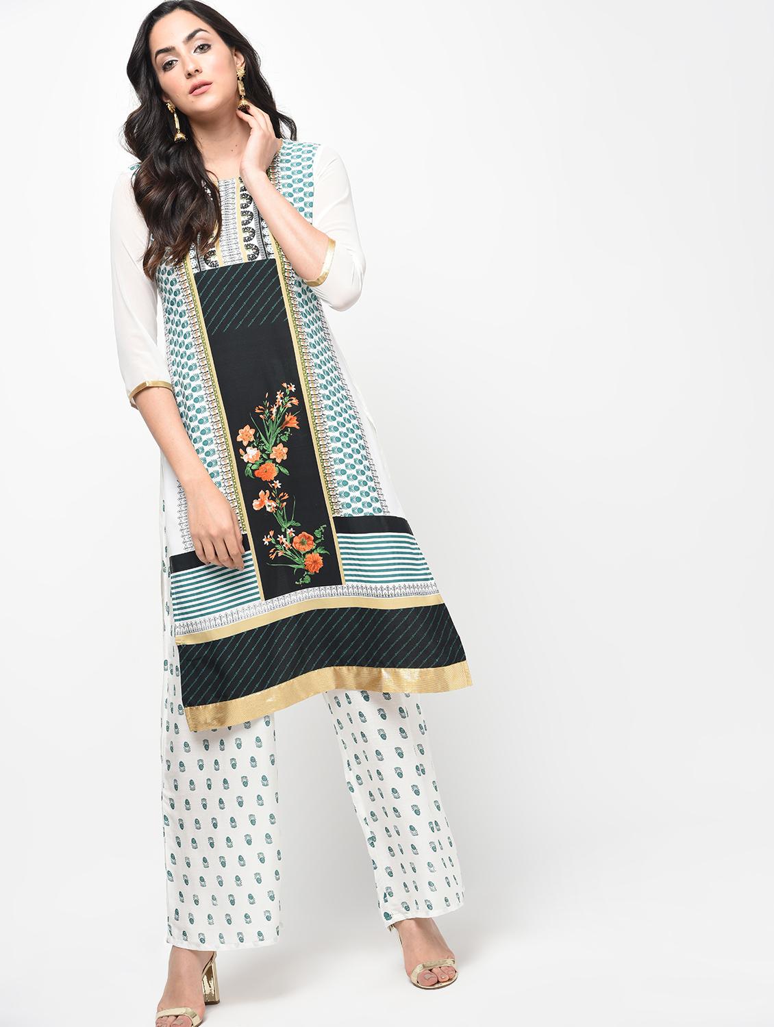 Printed straight kurta with palazzo set - 15950721 - Zoom Image - 1