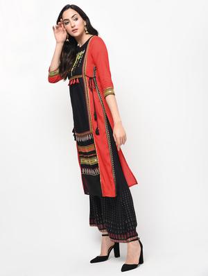 embroidered printed kurta with palazzo set - 15950724 - Standard Image - 2