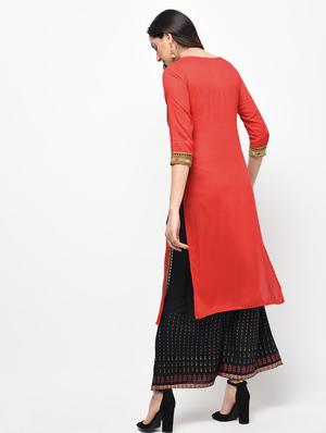 embroidered printed kurta with palazzo set - 15950724 - Standard Image - 3