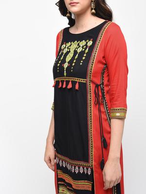 embroidered printed kurta with palazzo set - 15950724 - Standard Image - 4