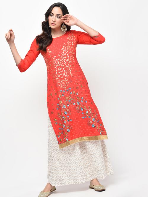 foil print straight kurta with palazzo set - 15950738 - Standard Image - 1