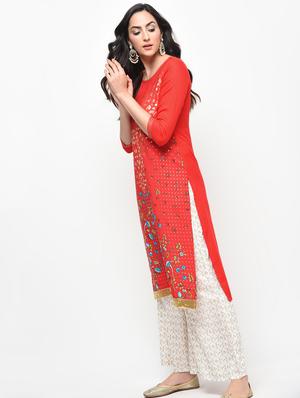 foil print straight kurta with palazzo set - 15950738 - Standard Image - 2