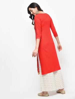 foil print straight kurta with palazzo set - 15950738 - Standard Image - 3