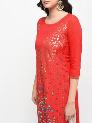 foil print straight kurta with palazzo set - 15950738 - Standard Image - 5