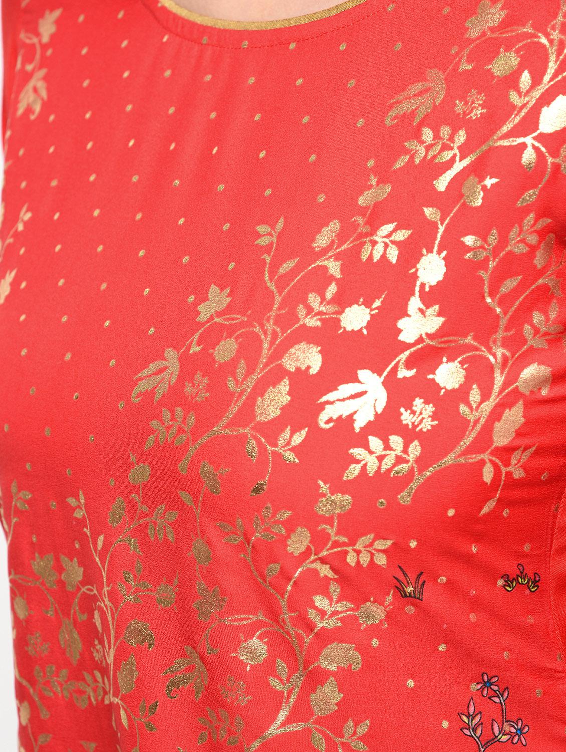 foil print straight kurta with palazzo set - 15950738 - Zoom Image - 6