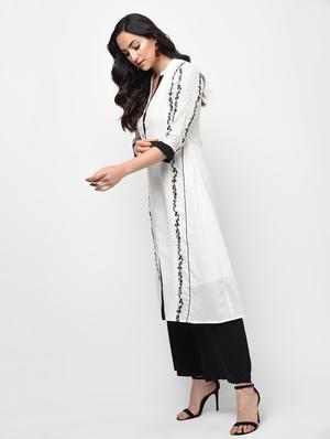 embroidered a-line kurta - 15950748 - Standard Image - 3