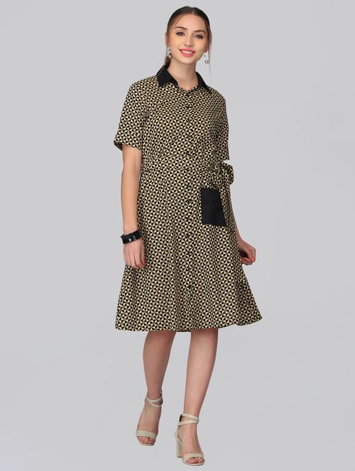 contrast pocket button up a-line dress - 15950842 - Standard Image - 1