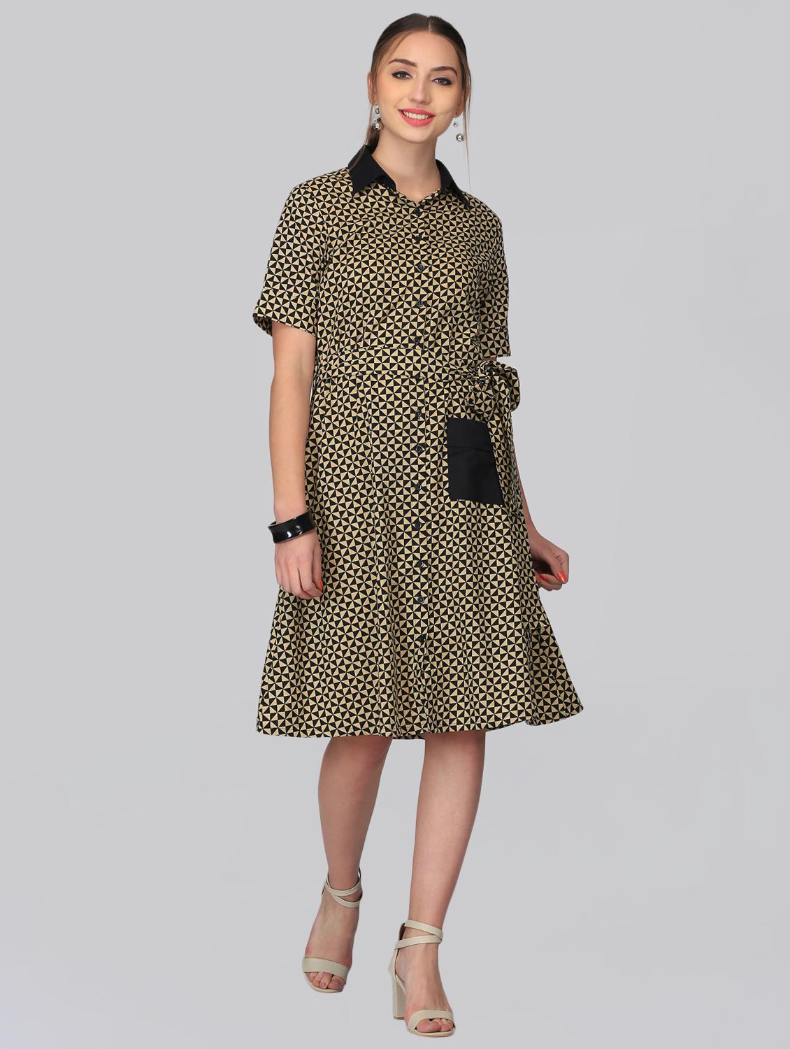contrast pocket button up a-line dress - 15950842 - Zoom Image - 1