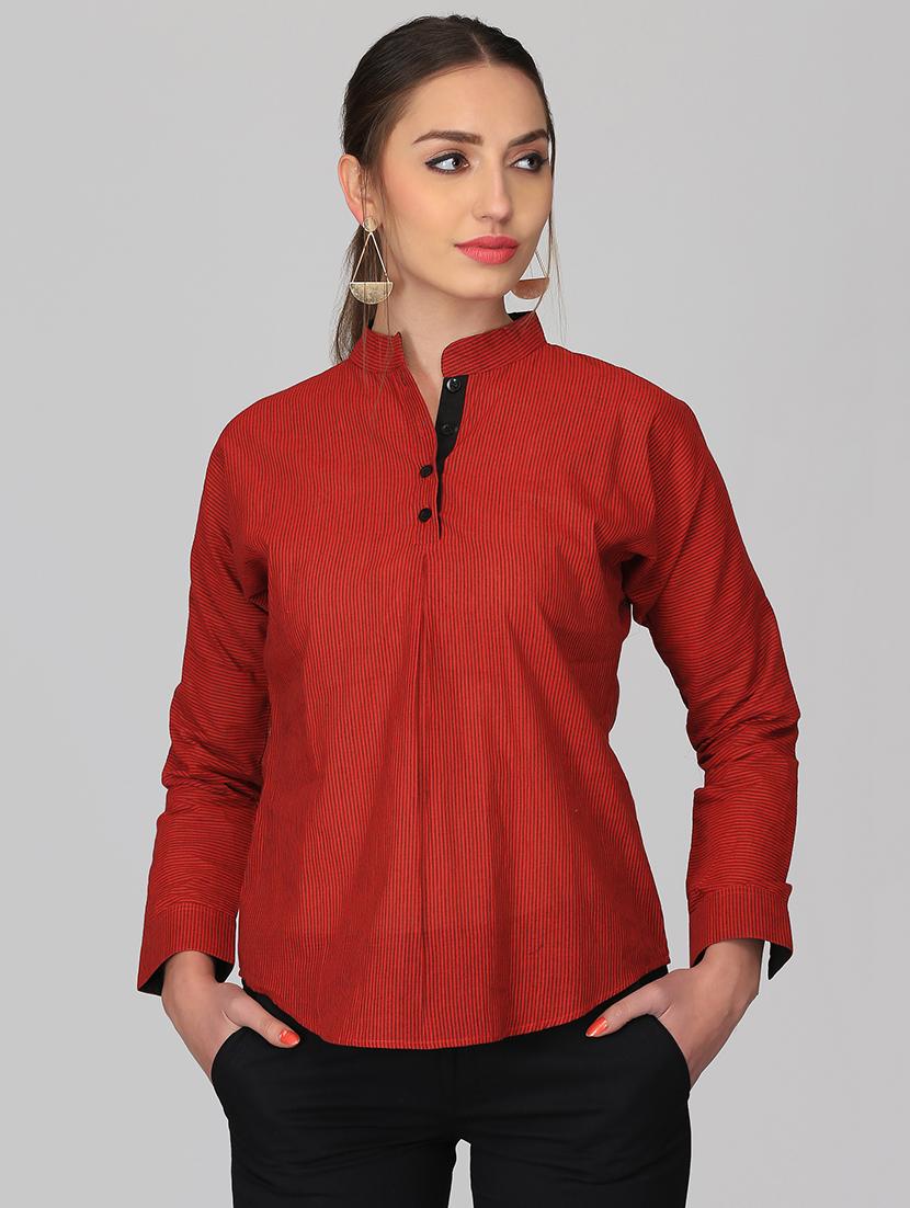 curved hem pin striped top - 15950848 - Zoom Image - 1