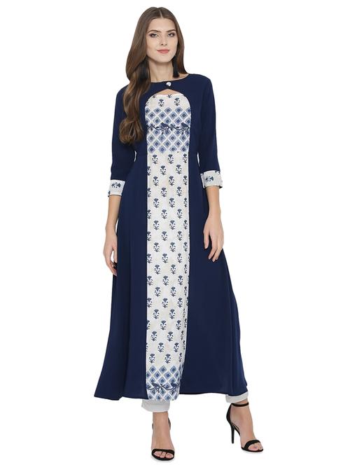 printed a-line key hole kurta - 15950920 - Standard Image - 1