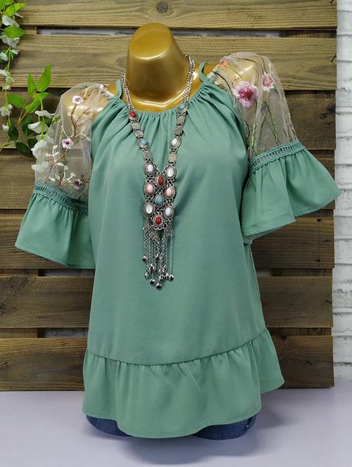 sheer embroidered paneled top - 15950966 - Very Small Image - 1