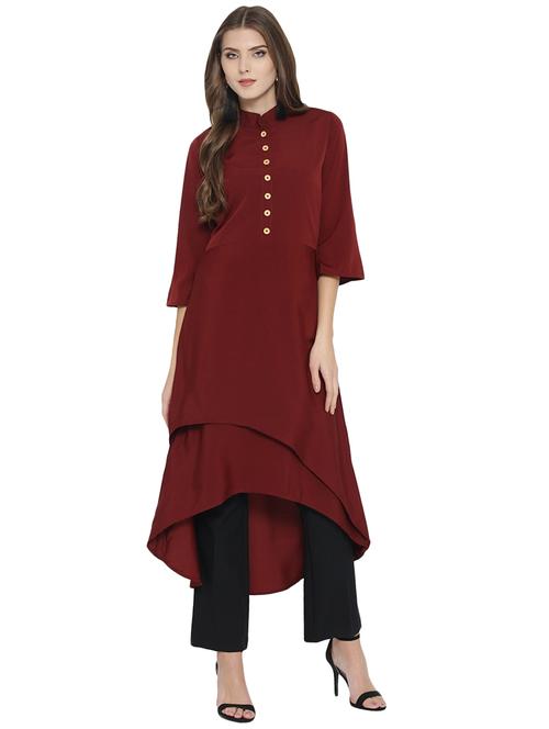 maroon layered kurta - 15951114 - Standard Image - 1
