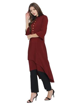 maroon layered kurta - 15951114 - Standard Image - 2