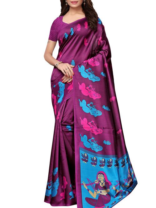 kalamkari printed purple saree with blouse - 15951359 - Standard Image - 1