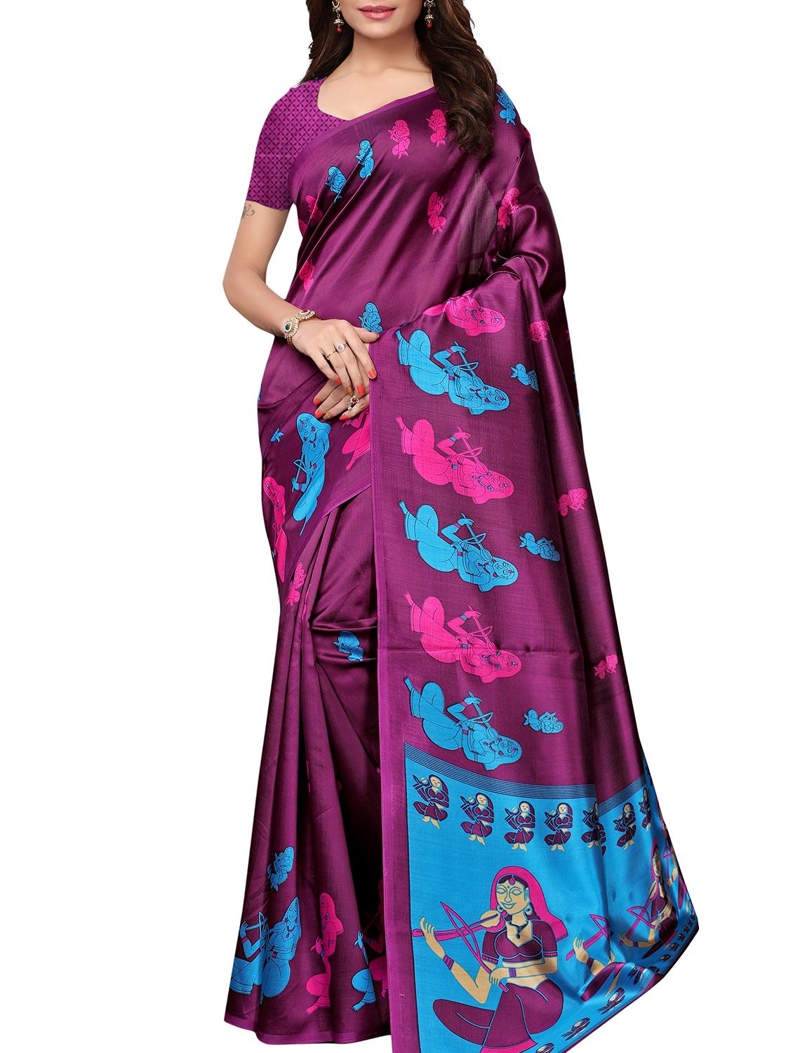 kalamkari printed purple saree with blouse - 15951359 - Zoom Image - 1