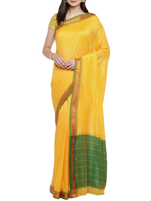 contrast striped pallu woven saree with blouse - 15951370 - Standard Image - 1