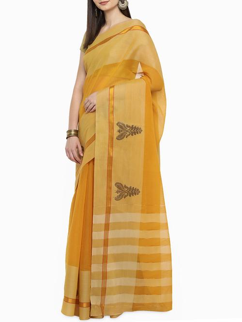 paisley zari border mustard woven saree with blouse - 15951371 - Standard Image - 1