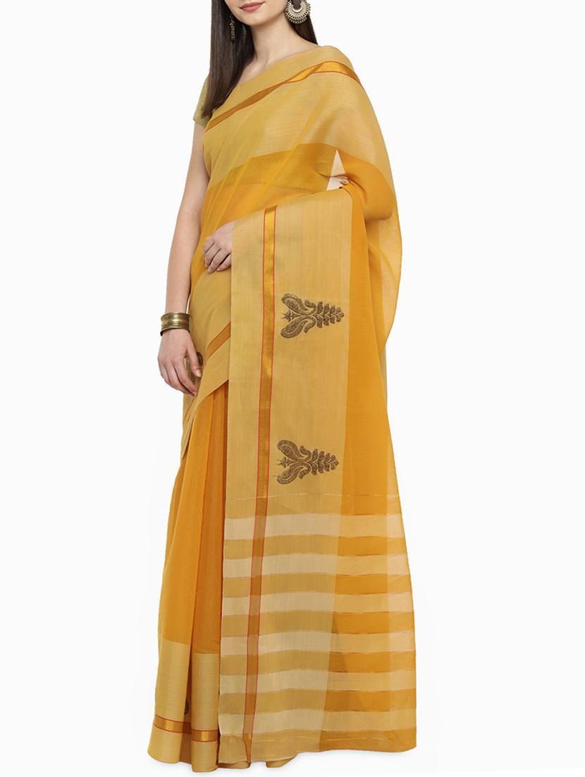 paisley zari border mustard woven saree with blouse - 15951371 - Zoom Image - 1