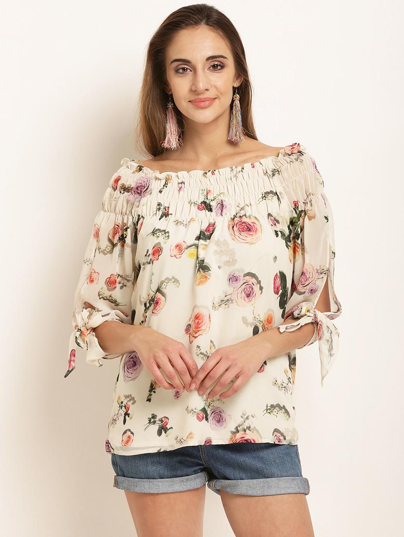 smocked boat neck floral top - 15951587 - Zoom Image - 1