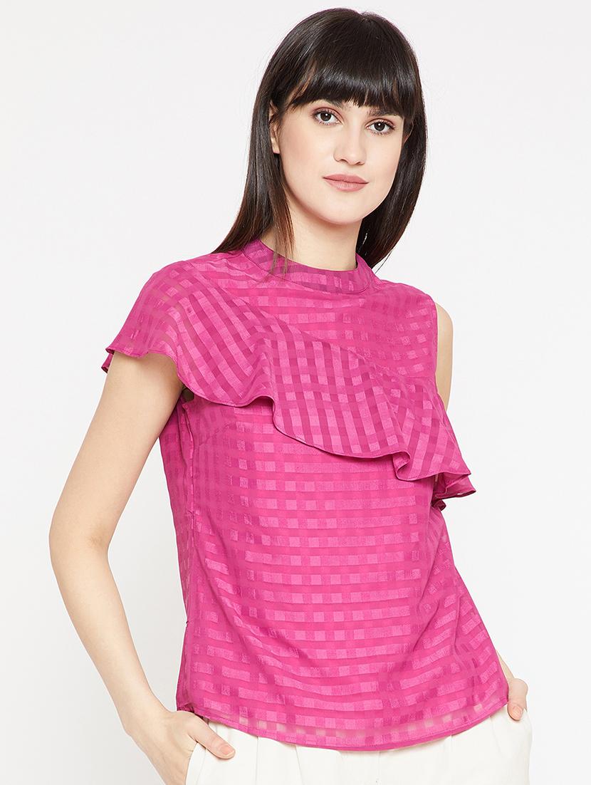 striped ruffle detail top - 15951594 - Zoom Image - 1