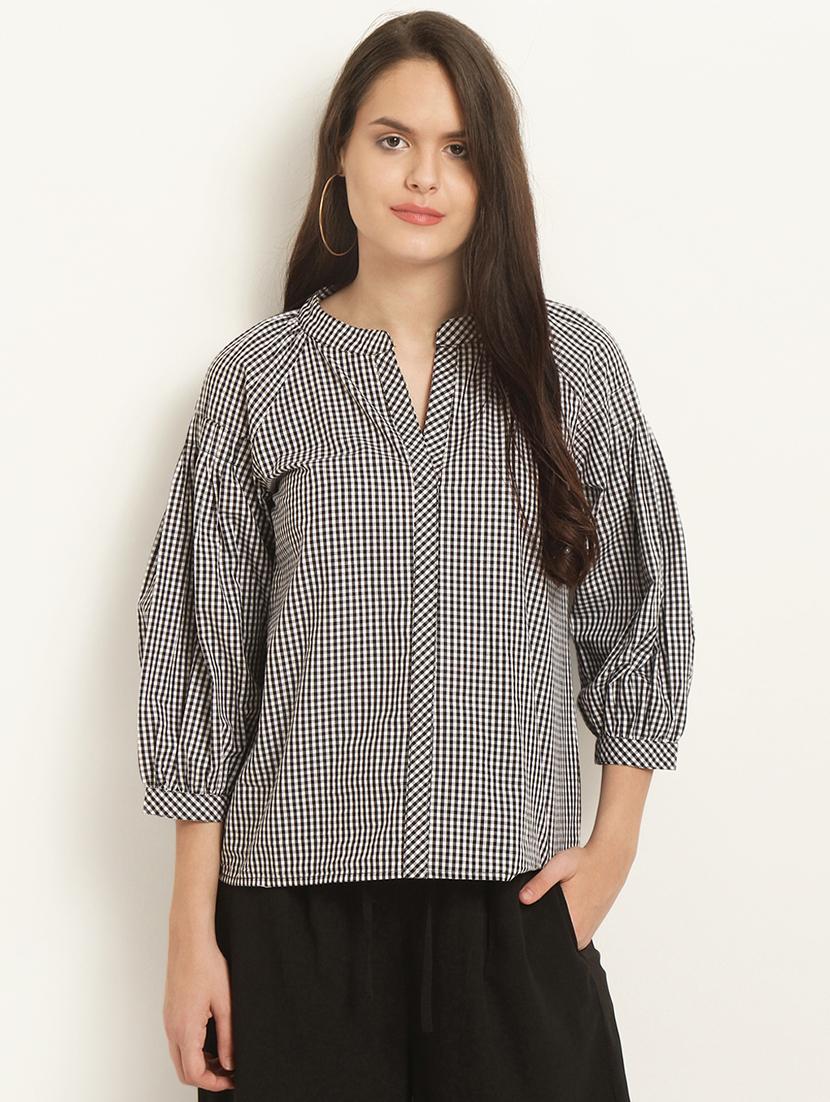 mandarin neck checkered top - 15951672 - Zoom Image - 1