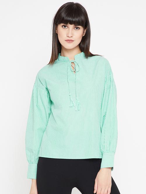 tie up neck striped top - 15951674 - Standard Image - 1