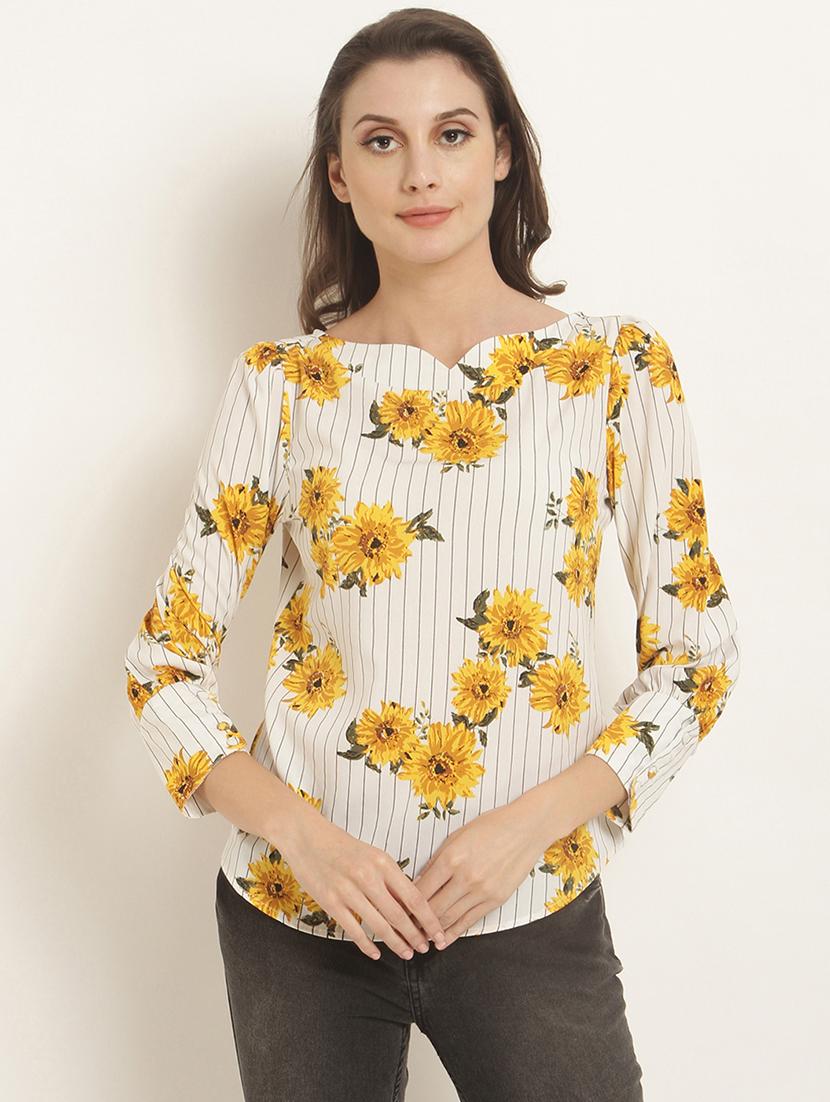 curved hem floral striped top - 15951689 - Zoom Image - 1