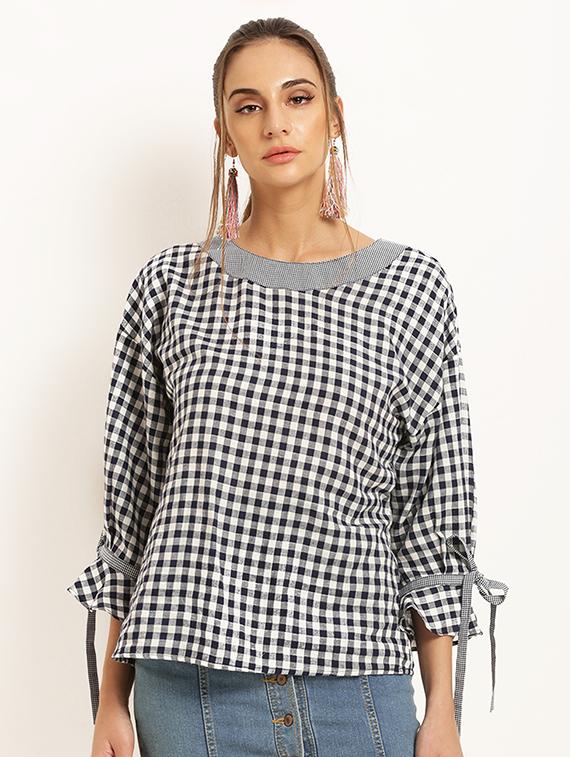 lantern sleeve checkred top - 15951746 - Zoom Image - 1