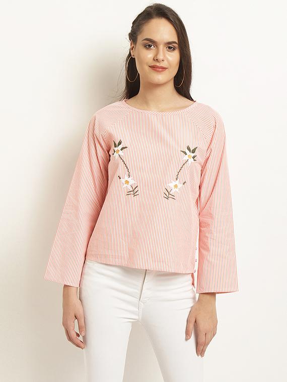 round neck embroidered top - 15951776 - Zoom Image - 1