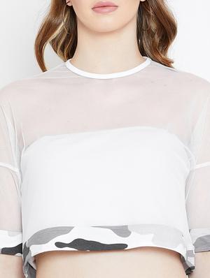 camouflage paneled sheer crop top - 15952183 - Standard Image - 5