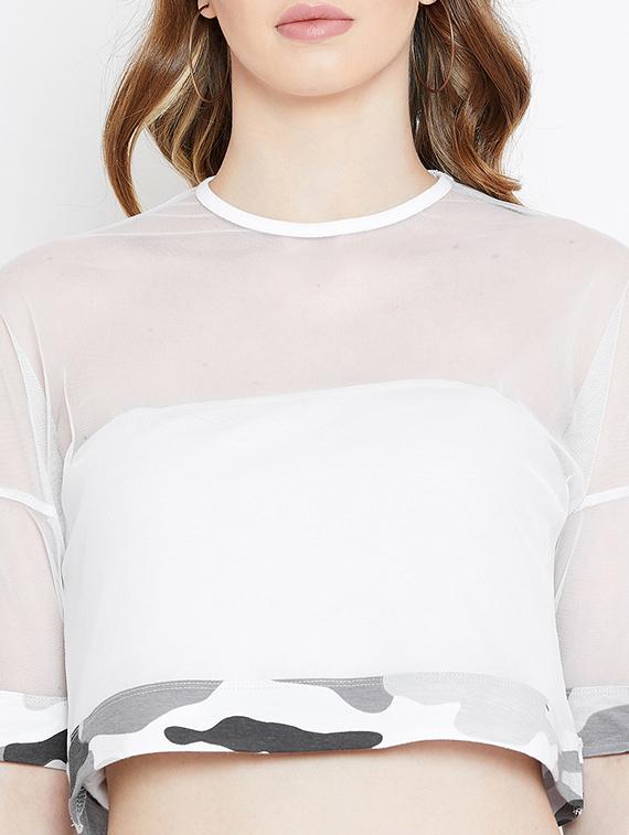 camouflage paneled sheer crop top - 15952183 - Zoom Image - 5