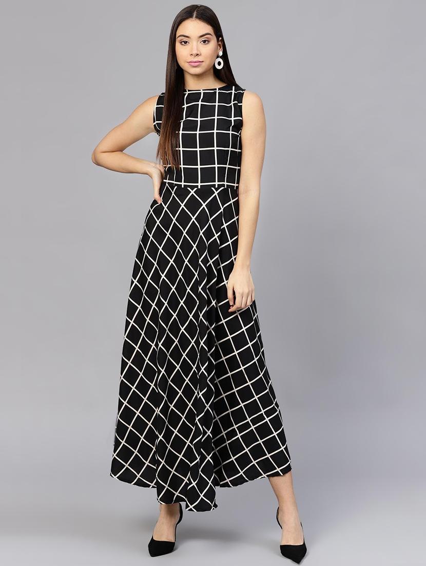 checkered printed flared kurta - 15952881 - Zoom Image - 1