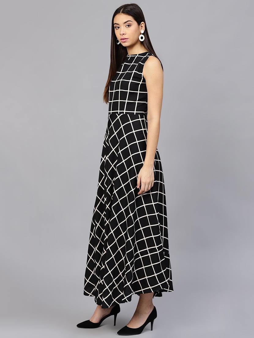 checkered printed flared kurta - 15952881 - Zoom Image - 2