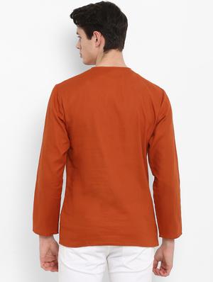orange solid short kurta - 15952905 - Standard Image - 3