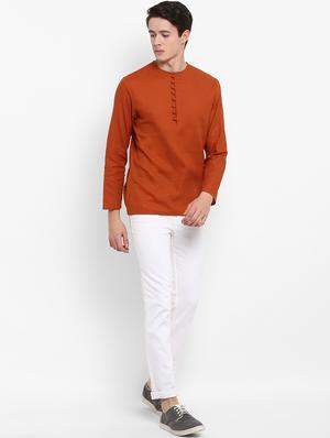 orange solid short kurta - 15952905 - Standard Image - 4
