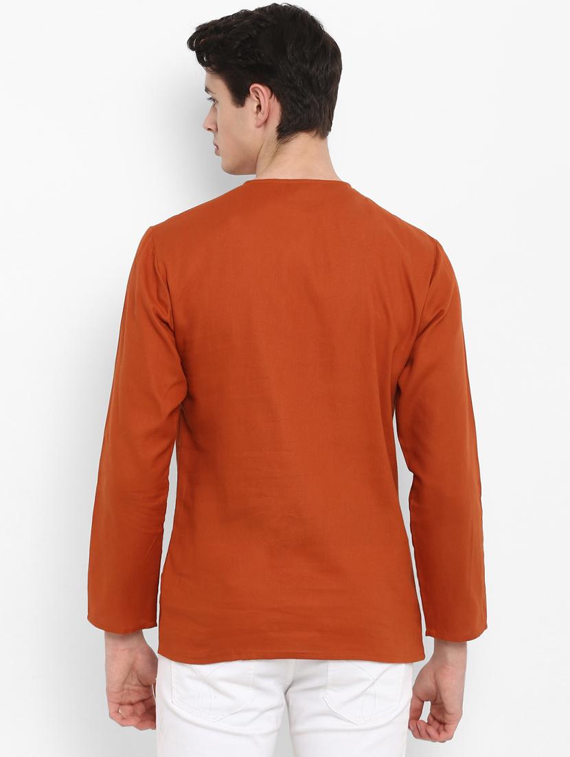 orange solid short kurta - 15952905 - Zoom Image - 3