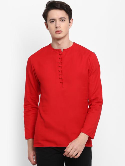red solid short kurta - 15952906 - Standard Image - 1