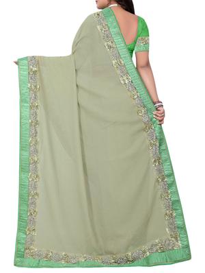 floral lace border green saree with blouse - 15953114 - Standard Image - 2