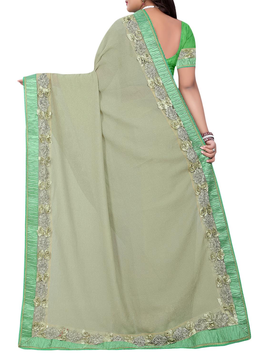 floral lace border green saree with blouse - 15953114 - Zoom Image - 2