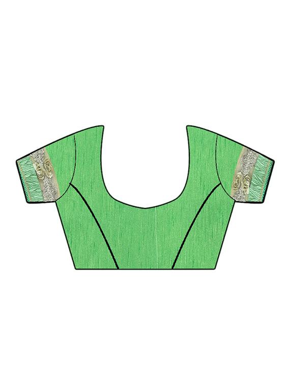 floral lace border green saree with blouse - 15953114 - Zoom Image - 3