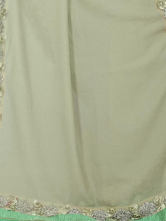 floral lace border green saree with blouse - 15953114 - Zoom Image - 4