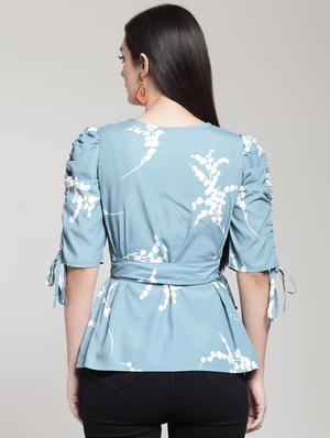 ruched sleeved tie up waist top - 15953249 - Standard Image - 3