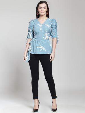 ruched sleeved tie up waist top - 15953249 - Standard Image - 4