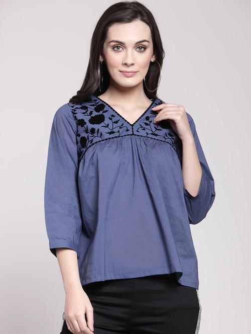 gather detail floral yoke top - 15953258 - Standard Image - 1